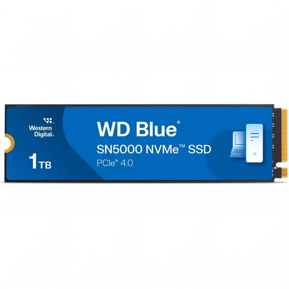 Твердотельные накопители/ WD SSD Blue SN5000, 1000GB, M.2(22x80mm), NVMe, PCIe 4.0 x4, TLC, R/W 5150/4900MB/s, TBW 600, DWPD 0.3 (12 мес.)