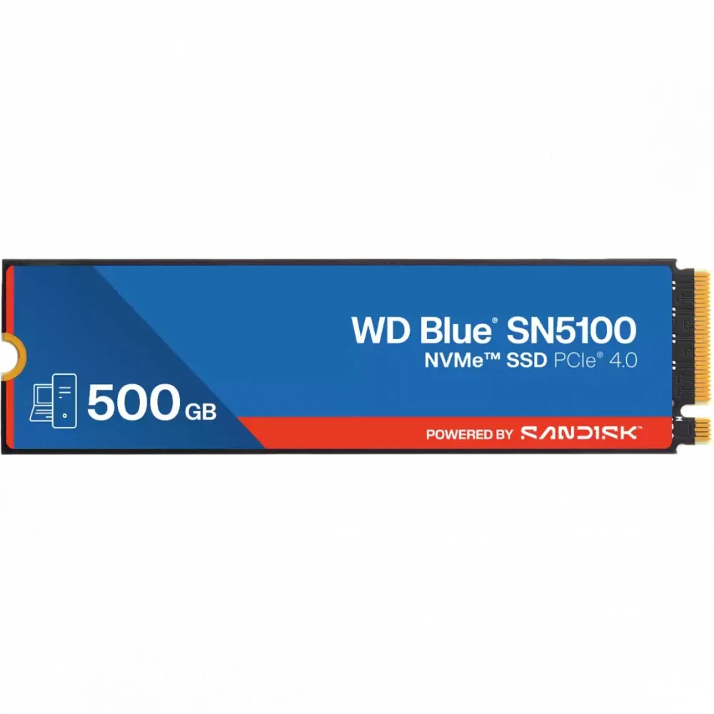 Твердотельные накопители/ WD SSD Blue SN5100, 500GB, M.2(22x80mm), NVMe, PCIe 4.0 x4, TLC, R/W 6600/5600MB/s, TBW 300, DWPD 0.3 (12 мес.)