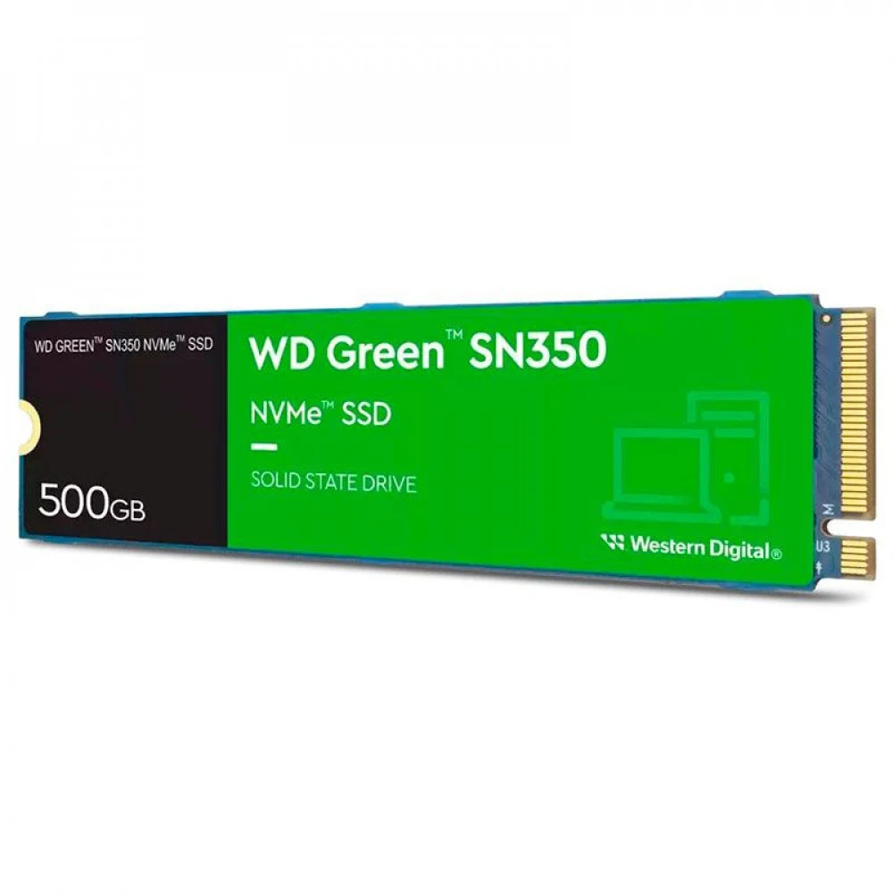 Твердотельный накопитель/ WD SSD Green SN350 NVMe, 500GB, M.2(22x80mm), NVMe, PCIe 3.0 x4, 3D TLC, R/W 2400/1650MB/s, IOPs 250 000/170 000, TBW 60, DWPD 0.1 (12 мес.)