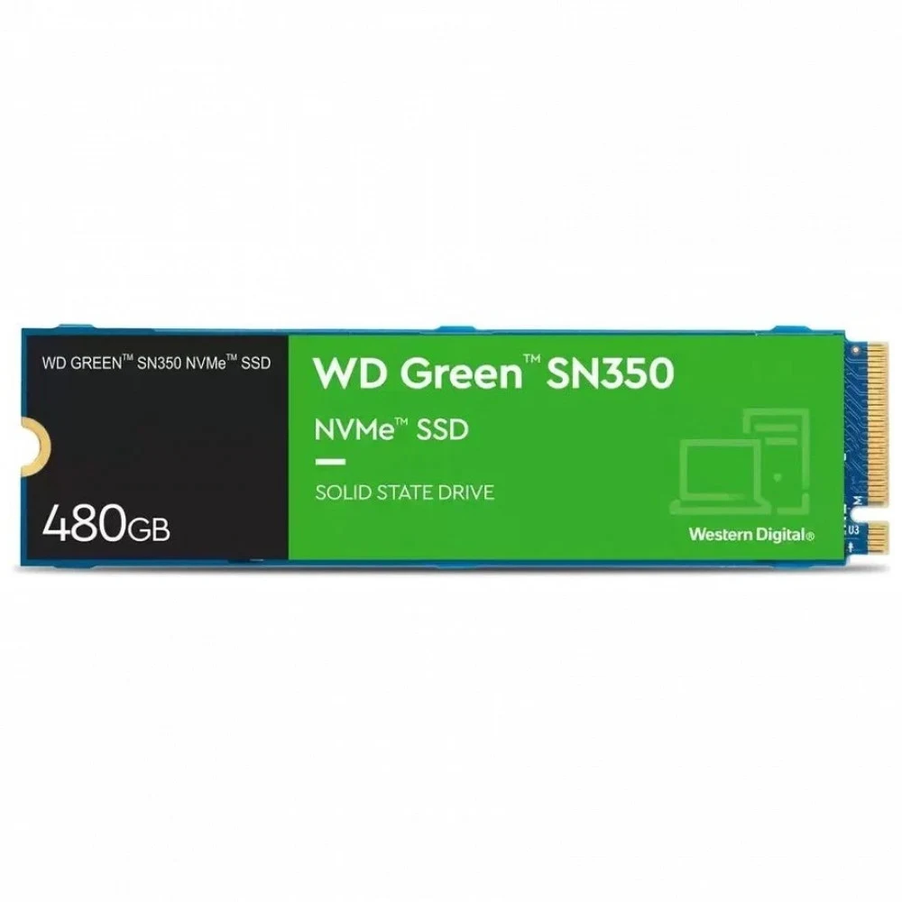 Твердотельный накопитель/ WD SSD Green SN350 NVMe, 480GB, M.2(22x80mm), NVMe, PCIe 3.0 x4, 3D TLC, R/W 2400/1650MB/s, IOPs 250 000/170 000, TBW 60, DWPD 0.1 (12 мес.)