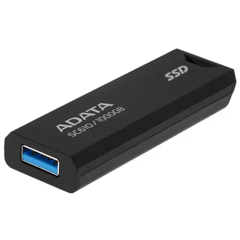 Твердотельный накопитель/ ADATA External SSD SC610, 1000GB, Type-A, USB 3.2 Gen2, R/W 550/500 MB/s, 67x24x10mm, Black (5 лет)