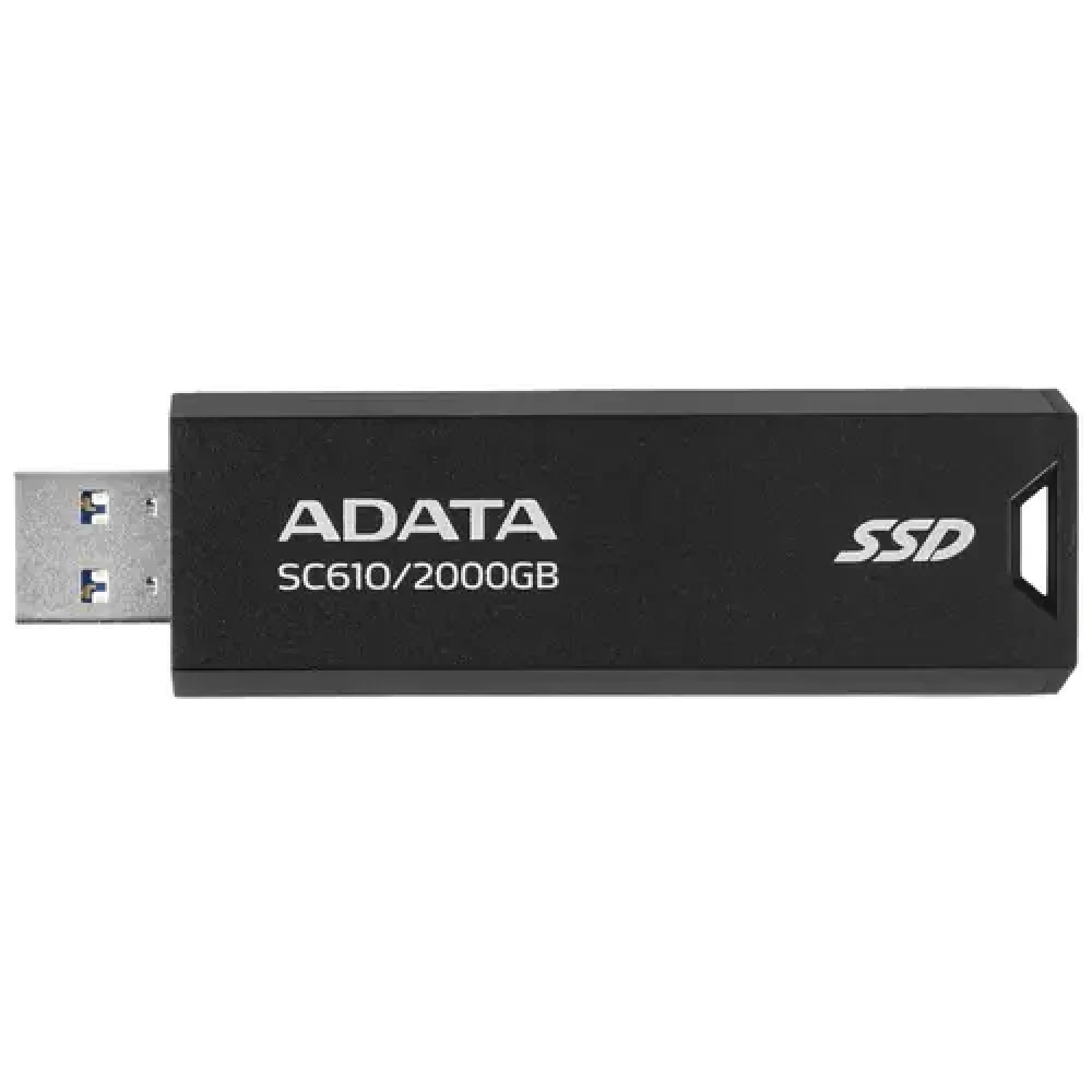 Твердотельный накопитель/ ADATA External SSD SC610, 2000GB, Type-A, USB 3.2 Gen2, R/W 550/500 MB/s, 67x24x10mm, Black (5 лет)