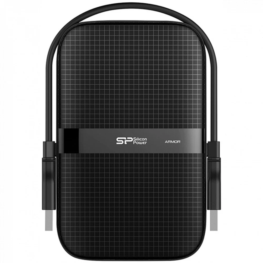 Внешний жесткий диск External HDD 2.5" 1.0Tb Silicon Power Armor A60 <SP010TBPHDA60S3A> черный (USB3.1, прорезиненный, противоударный MIL-STD-810G, водонепроницаемый IPX4, держатель кабеля)