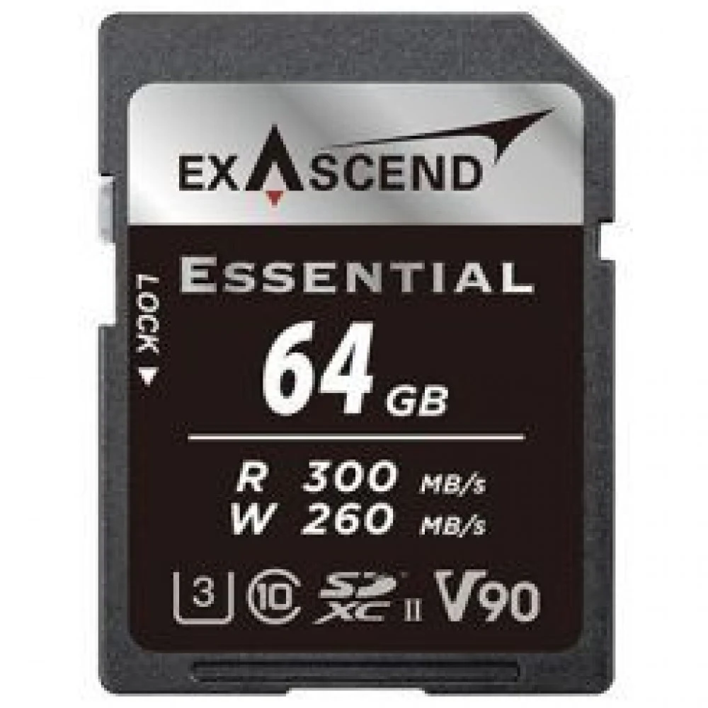 Карта памяти SD Exascend Essential, 64Gb, SDXC II, UHS-II (V90), R300/W260 EX64GSDU2-S