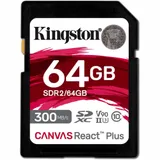 Карта памяти SD, Kingston Canvas React Plus, 64GB, SDR2/64GB, UHS-II, R300/W260 + USB Adapter