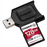 Карта памяти SD, Kingston Canvas React Plus, 128GB, SDR2/128GB, UHS-II, R300/W260 + USB Adapter