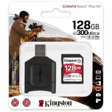 Карта памяти SD, Kingston Canvas React Plus, 128GB, SDR2/128GB, UHS-II, R300/W260 + USB Adapter