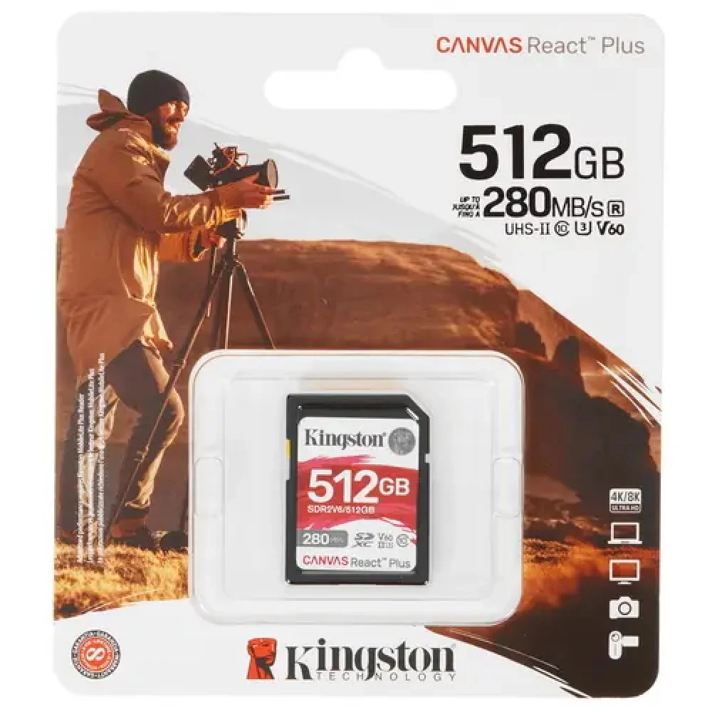 Карта памяти Kingston 512GB SDXC Canvas React Plus UHS-II 280R/100W U3 V60/ Kingston 512GB SDXC Canvas React Plus UHS-II 280R/100W U3 V60