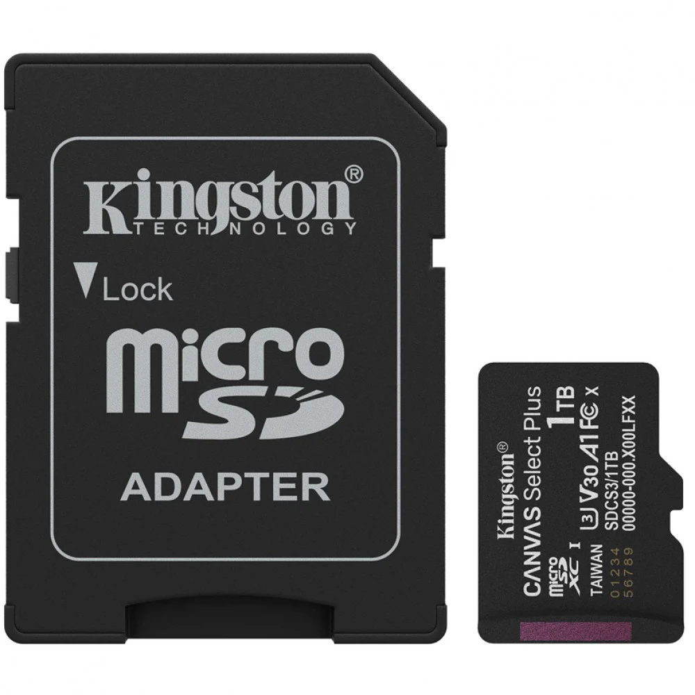 Карта памяти microSDXC 1TB, Kingston SDCS3/1TB, Canvas Select Plus Gen3, A1, V10, 100M/s, +adapter SDCS3/1TB