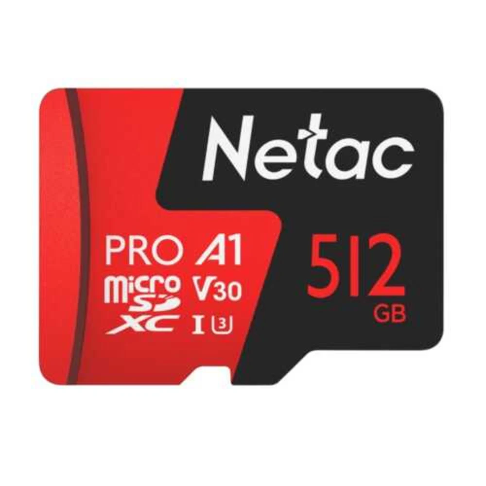 Модель P500PRO Бренд Netac Объем, ГБ 512GB Материал пластик Скорость чтения до 100 МБ/сек SD Speed Class A1, V30, UHS-I Class 3 (U3), Class 10 Комплект поставки microSD-SD адаптер Цвет черный/красны