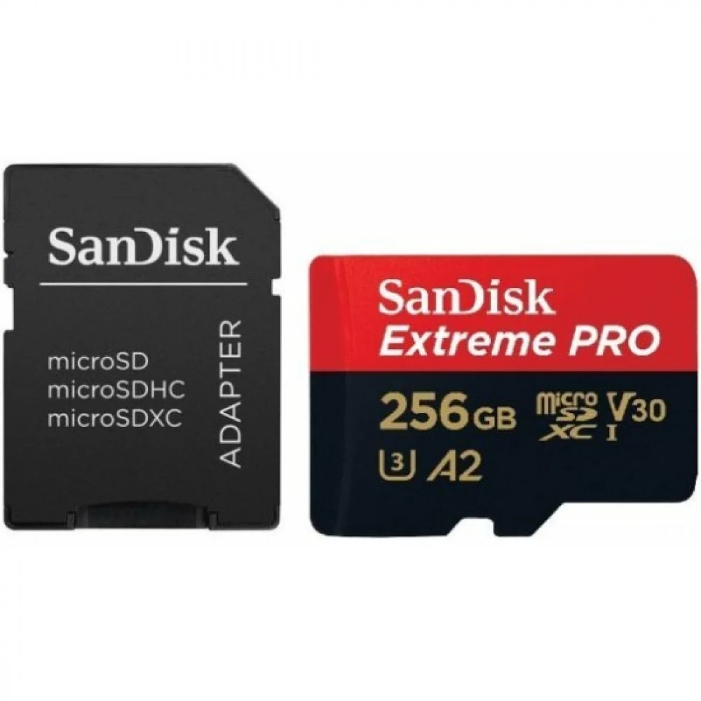 SANDISK Extreme PRO microSDXC 256GB + SD Adapter + 2 years RescuePRO Deluxe up to 200MB/s & 140MB/s Read/Write speeds A2 C10 V30 UHS-I U3
