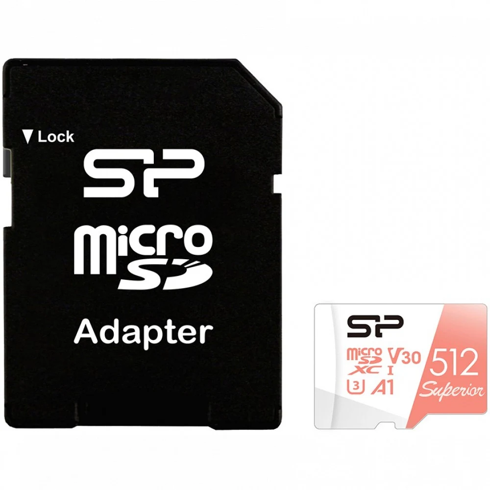 Карта памяти Silicon Power Superior microSDXC 512GB A1, Class 10, UHS Class 1, Video Class 30, R/W 80/100, адаптер
