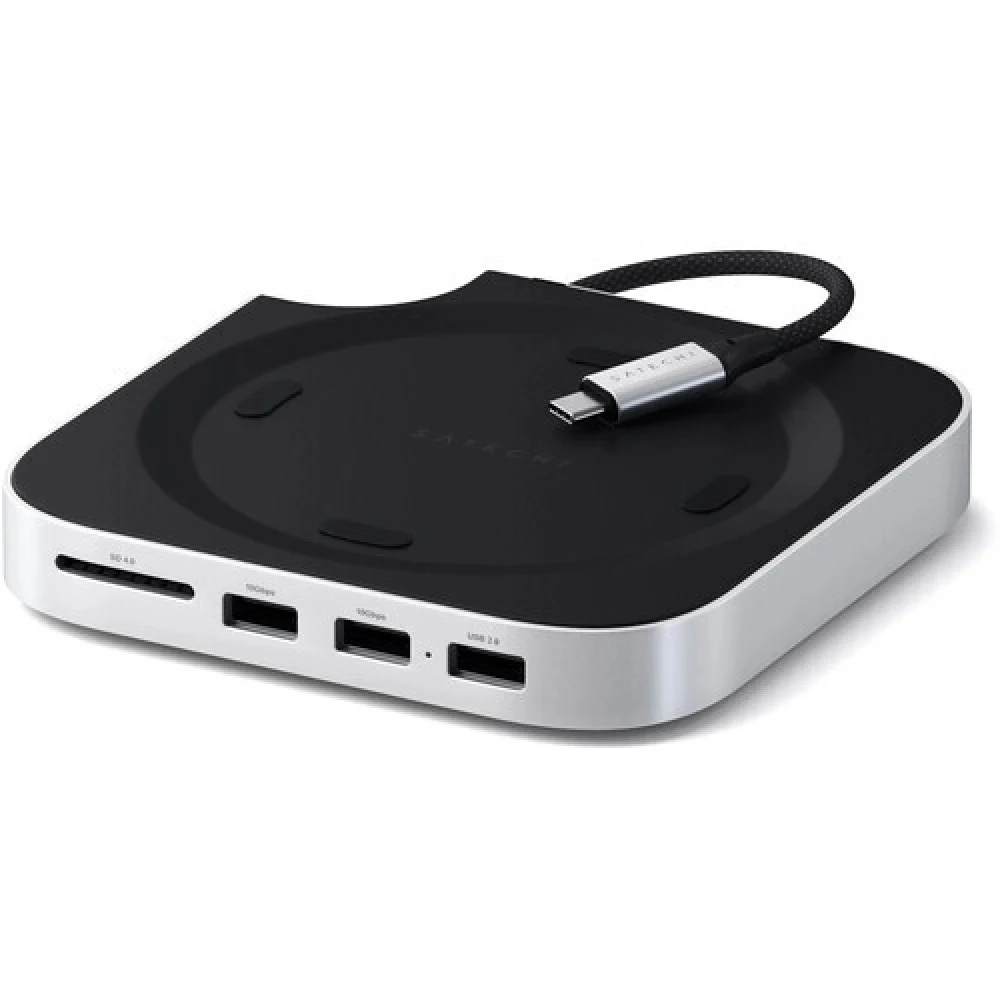 Подставка и концентратор Satechi Mac Mini M4 Stand & Hub with SSD Enclosure. Цвет: серебристый