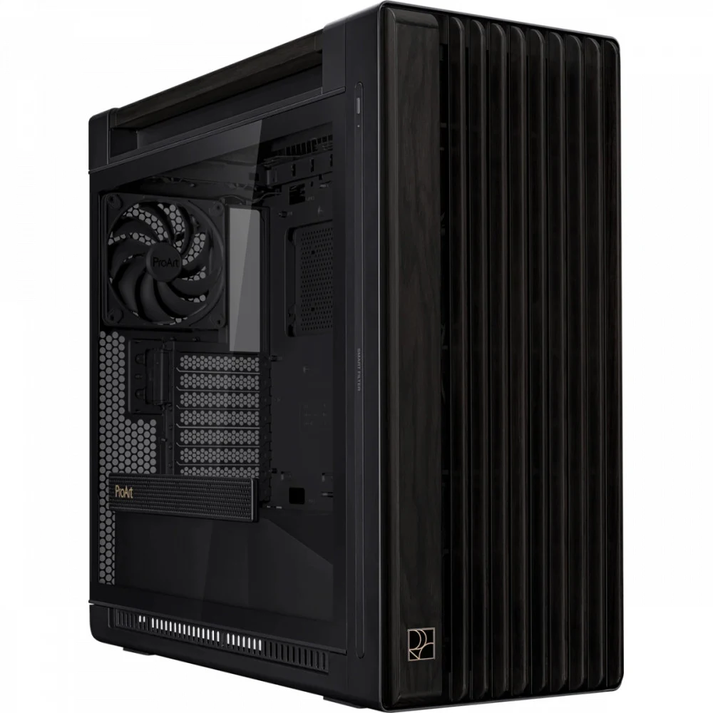 Корпус ASUS PROART PA602 WOOD TG PWM BLACK, деревянная панель на лицевой части, закаленное стекло, черный