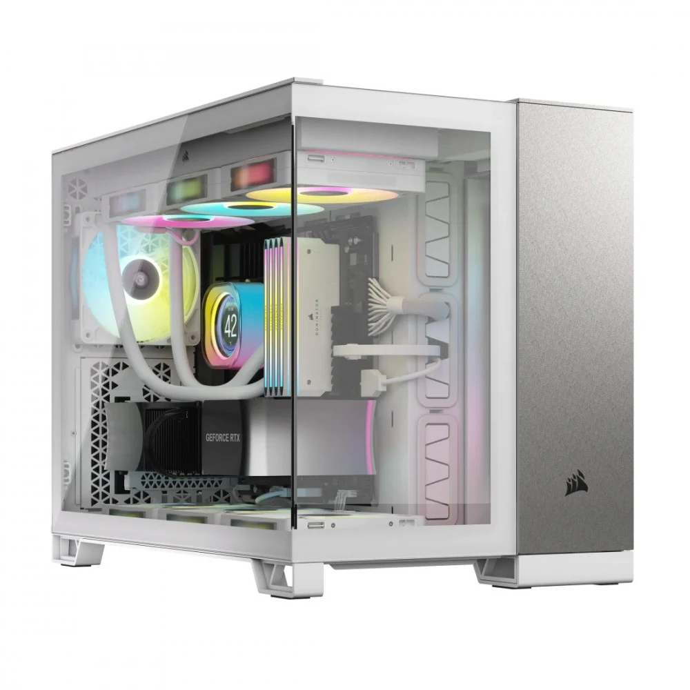 CORSAIR 2500X Micro ATX Dual Chamber PC Case - White/Satin Gray Aluminum