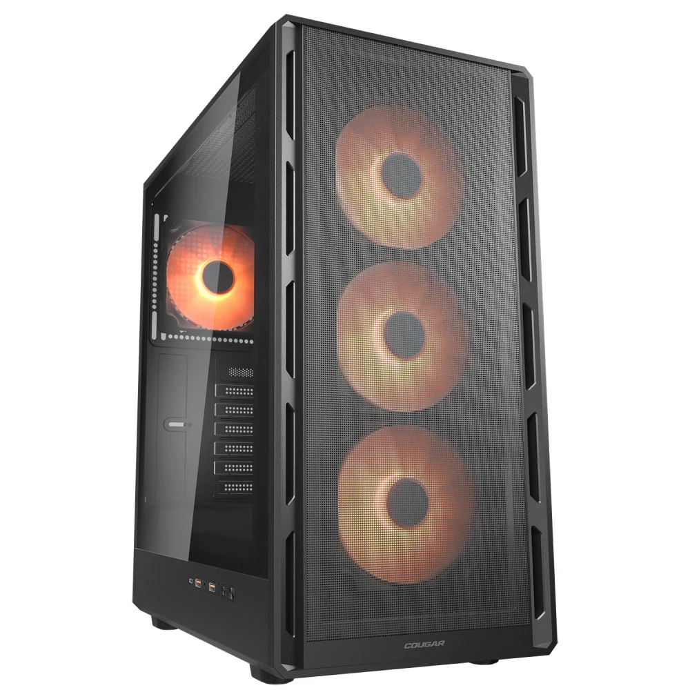 Компьютерный корпус, Cougar, Airface Pure Pro Black, ATX/Micro ATX/Mini ITX, USB Type-C/2*3.0, HD-Audio, Кулер 4*12см ARGB, Высота процессорного кулера до 175 мм, Длина VGA до 320мм, 2*3.5"/2+1*2.5"