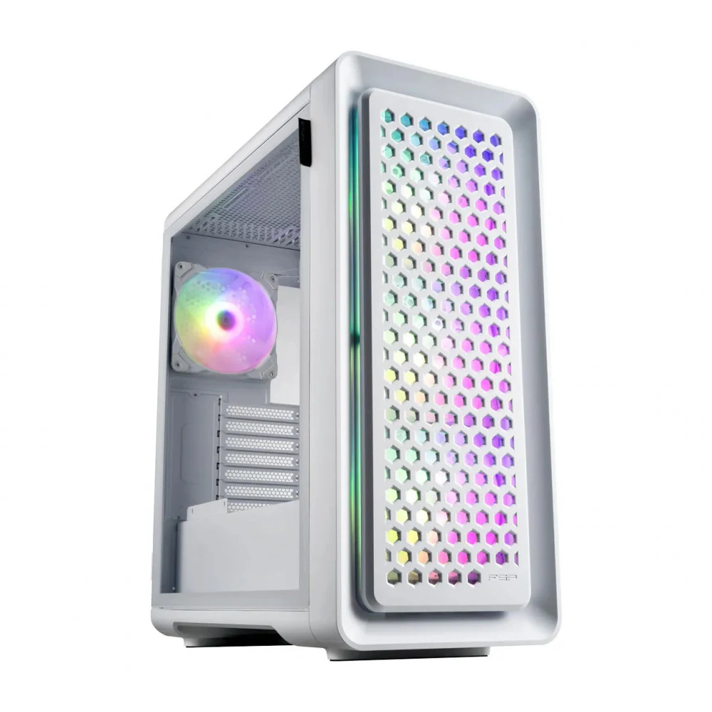 Компьютерный корпус FSP CUT593A(W), Без БП, 2xUSB3.0/Type-C, 4x120 ARGB, Glass, White, E-ATX