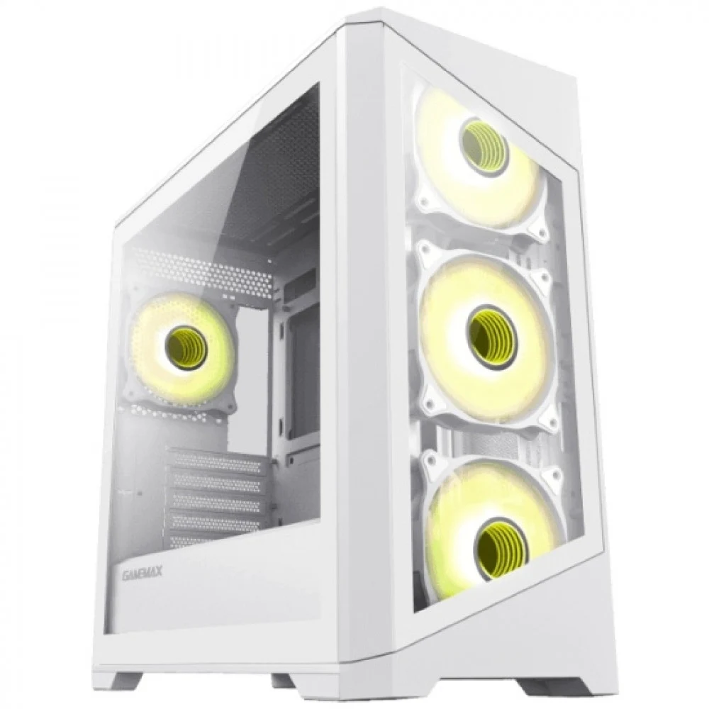 Компьютерный корпус mATX, без блока питания/ Gamemax Destroyer TGW mATX case, white, w/o psu, w/1xUSB3.0+2xUSB2.0, Combo Audio, w/3x12cm ARGB front fan (1xFN-12A-M6I-W, 2xFN-12A-S6I-W), w/1x12cm ARG