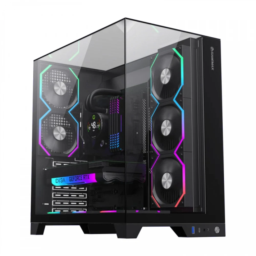 Компьютерный корпус, Gamemax, Infinity Pro BK, 9101-0000R0156, 14100903090, Mid Tower, ATX/m-ATX/ITX, USB 3.0*1/ Type-C*1/ HD Audio, 5*120мм ARGB вентиляторы, Высота процессорного кулера 160мм, Длин