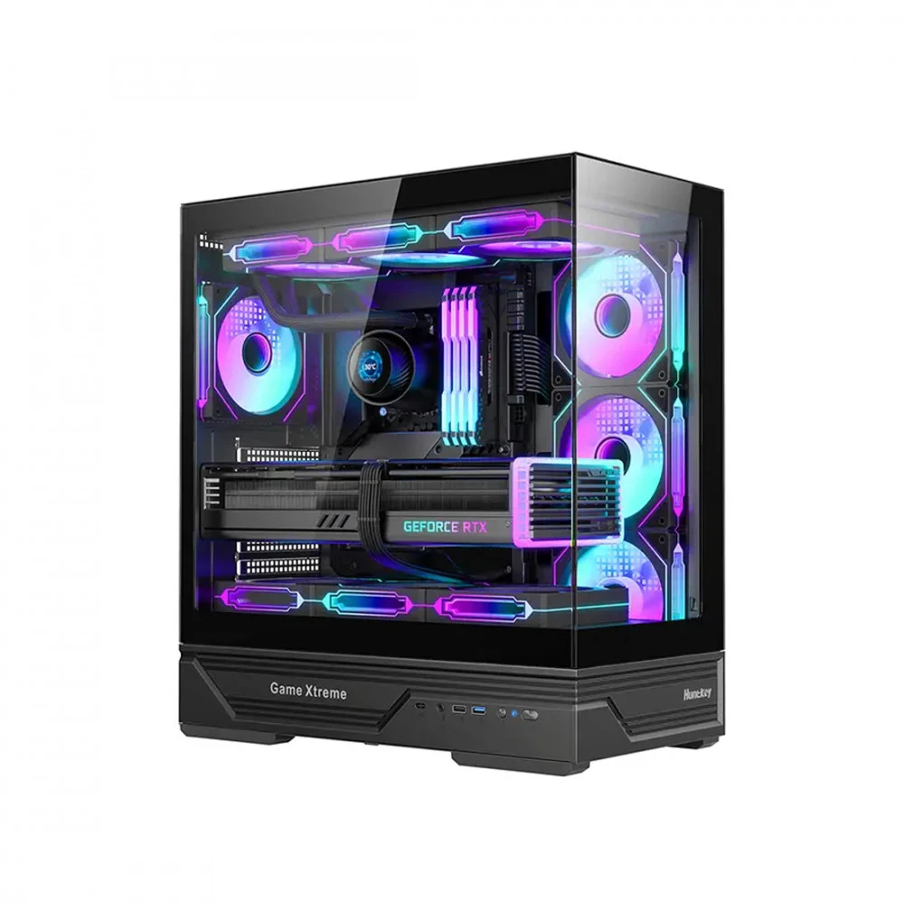 Компьютерный корпус, Huntkey, GX760A Fortune, ATX/Micro ATX, USB 1*3.0/2*2.0, HD-Audio, Кулер 4*12см ARGB, Высота процессорного кулера до 160 мм, Длина VGA до 400мм, 1*3.5"/2.5", Слот 7, Толщина 0,6