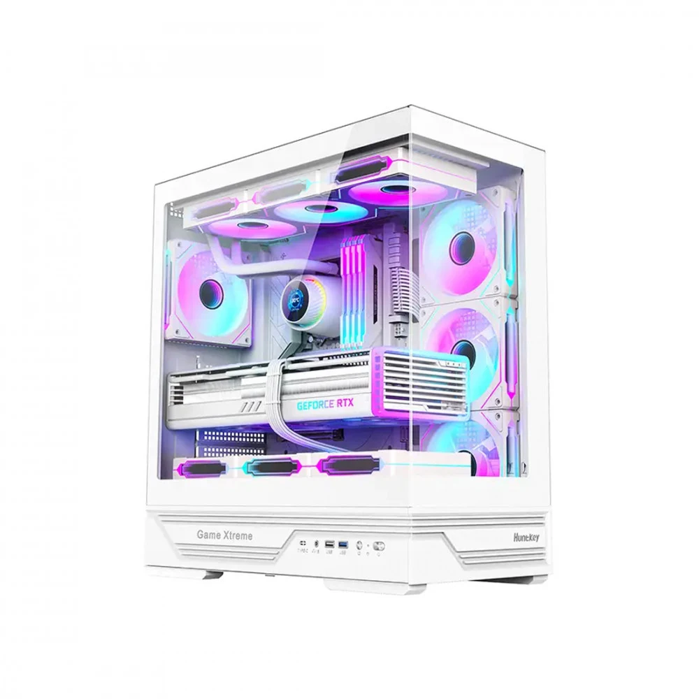 Компьютерный корпус, Huntkey, GX760A Fortune White, ATX/Micro ATX, USB 1*3.0/2*2.0, HD-Audio, Кулер 4*12см ARGB, Высота процессорного кулера до 160 мм, Длина VGA до 400мм, 1*3.5"/2.5", Слот 7, Толщи