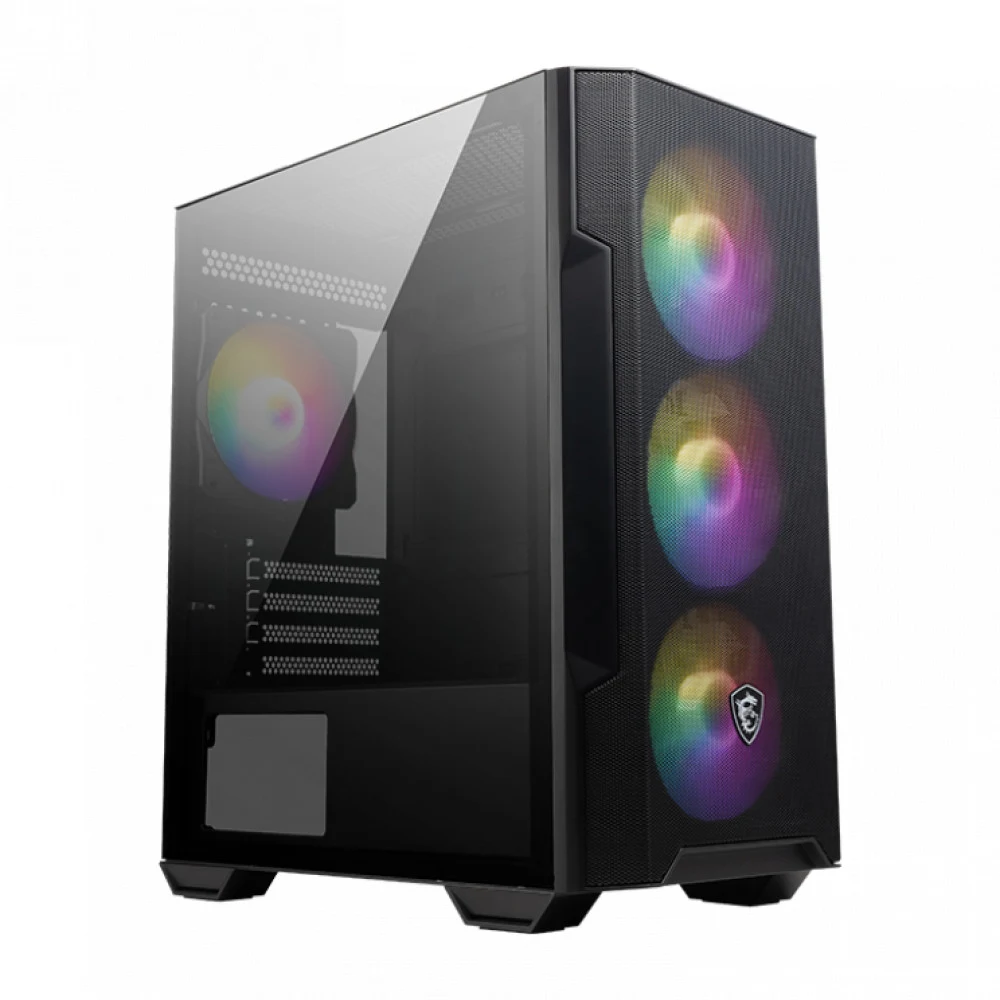 MSI MAG FORGE M100R, MATX, BLACK, WINDOW, 2x3.5", Compatible with 2.5" (Max up to 4x2.5"), 1xUSB 3.2 Gen 1, 2xUSB 2.0, FRONT 3x120mm ARGB, REAR 1x120mm ARGB
