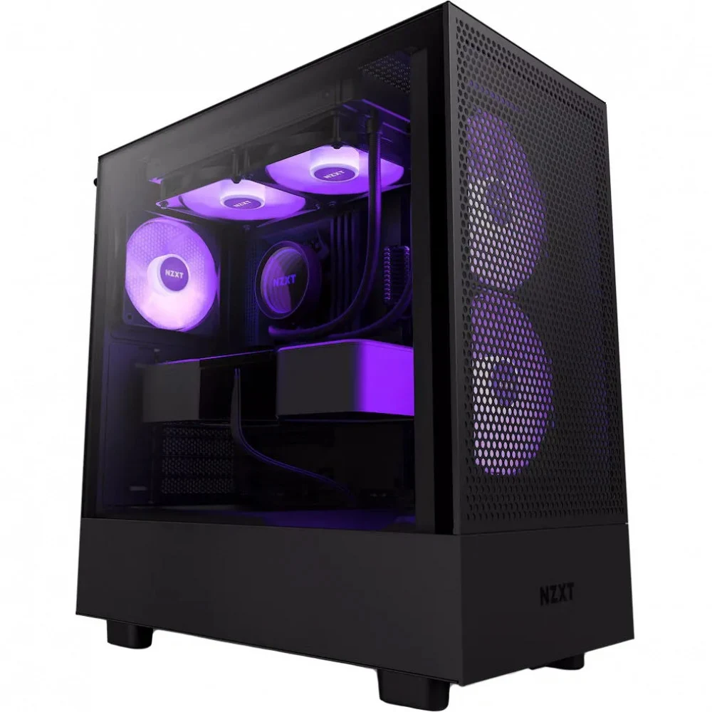 Корпус NZXT H5 Flow RGB, Midi Tower, ATX, m-ATX, Black, 1x3.5"/1x2.5", USB3.2, USB-C