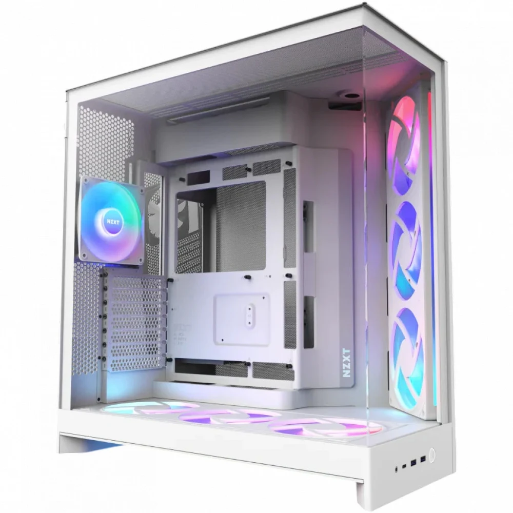 Корпус без блока питания/ Case NZXT H9 Flow RGB+ (2025), Midi-Tower, TG, 6x140mm RGB + 1x120mm RGB, 2xUSB-A 3.2 + 1xUSB-C 3.2, E-ATX, ATX, mATX, mITX White