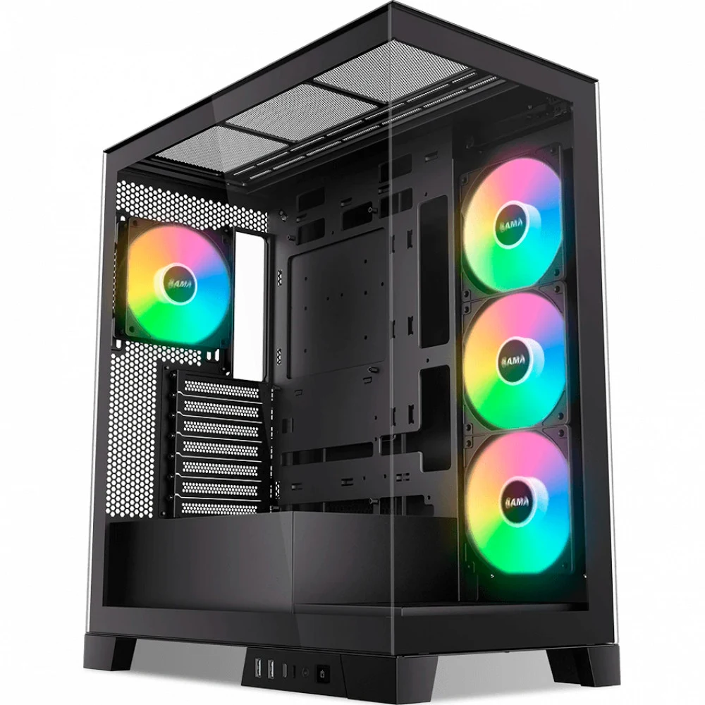 Корпус ПК без блока питания/ Case SAMA V50 Black, Midi-Tower, TG, 4x120mm ARGB, 2xUSB 3.0 + 1xUSB 3.1 Type-C, ATX, mATX, mITX Black