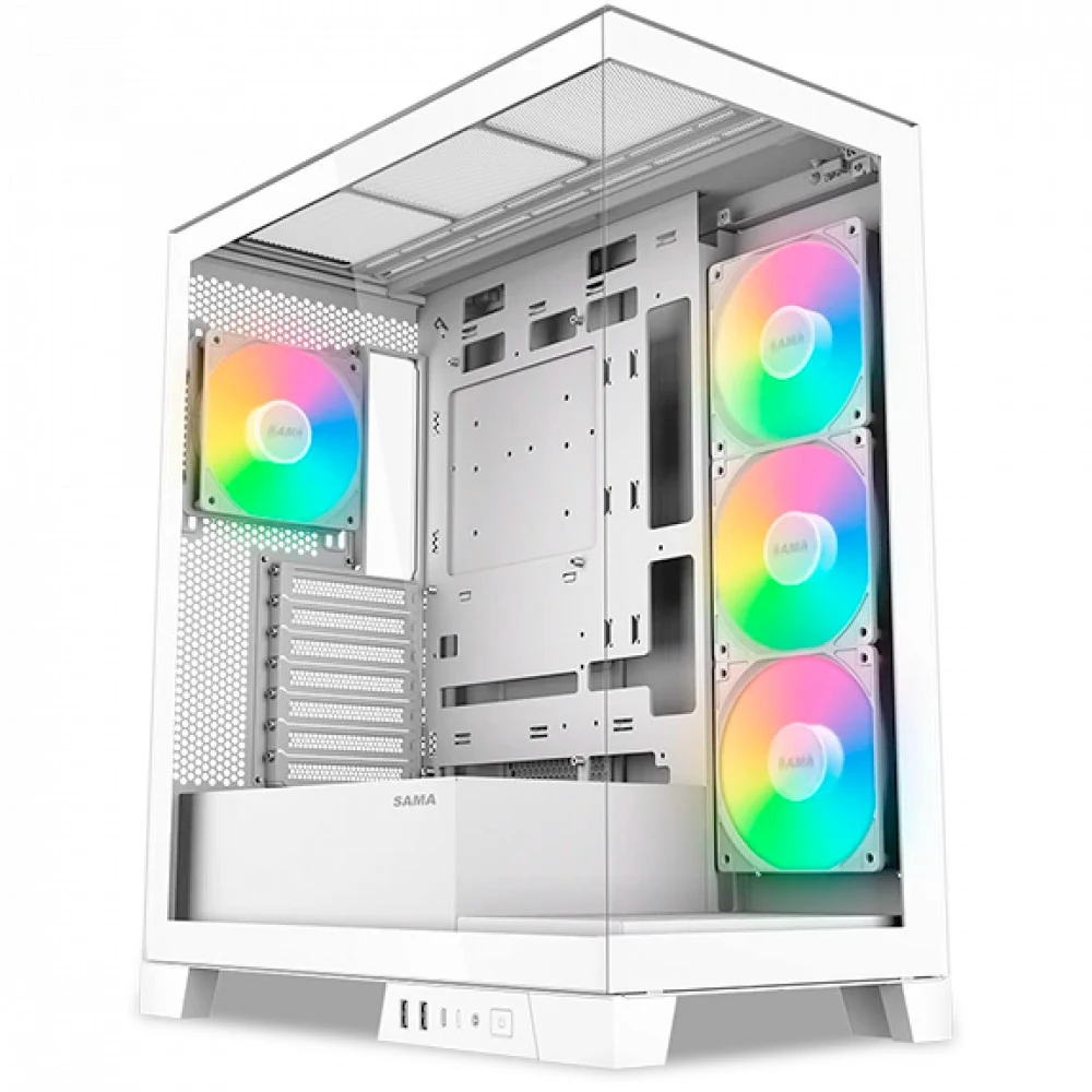 Корпус ПК без блока питания/ Case SAMA V50 White, Midi-Tower, TG, 4x120mm ARGB, 2xUSB 3.0 + 1xUSB 3.1 Type-C, ATX, mATX, mITX White