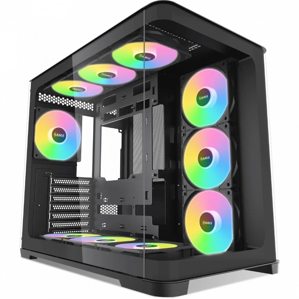 Корпус ПК без блока питания/ Case SAMA V60 Black, Midi-Tower, TG, 7x120mm ARGB, 2xUSB 3.0 + 1xUSB 3.1 Type-C, ATX, mATX, mITX Black