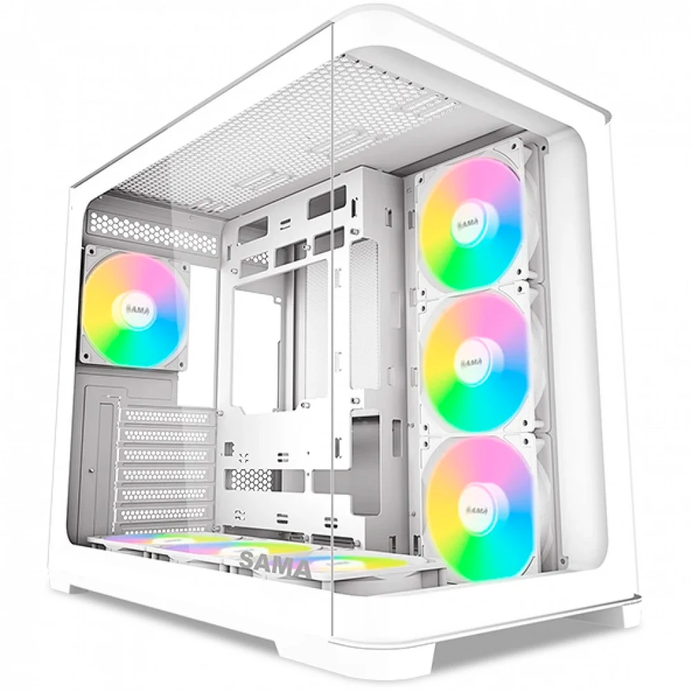 Корпус ПК без блока питания/ Case SAMA V60 White, Midi-Tower, TG, 7x120mm ARGB, 2xUSB 3.0 + 1xUSB 3.1 Type-C, ATX, mATX, mITX White