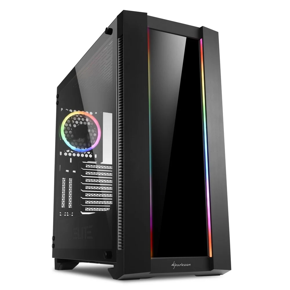 Sharkoon Elite Shark CA200G RGB led игровой корпус чёрный (E-ATX, Закаленное стекло, fan 1x120 мм, 2 x USB 3.0,2 x USB 2.0, audio)
