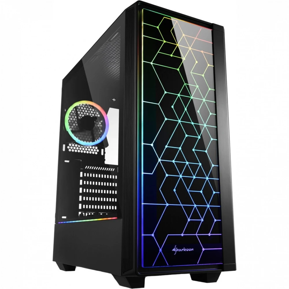Корпус Sharkoon RGB LIT 100, Mid Tower, ATX, Black, 2x3.5"/6x2.5" HDD, 3xUSB, Mic+Audio