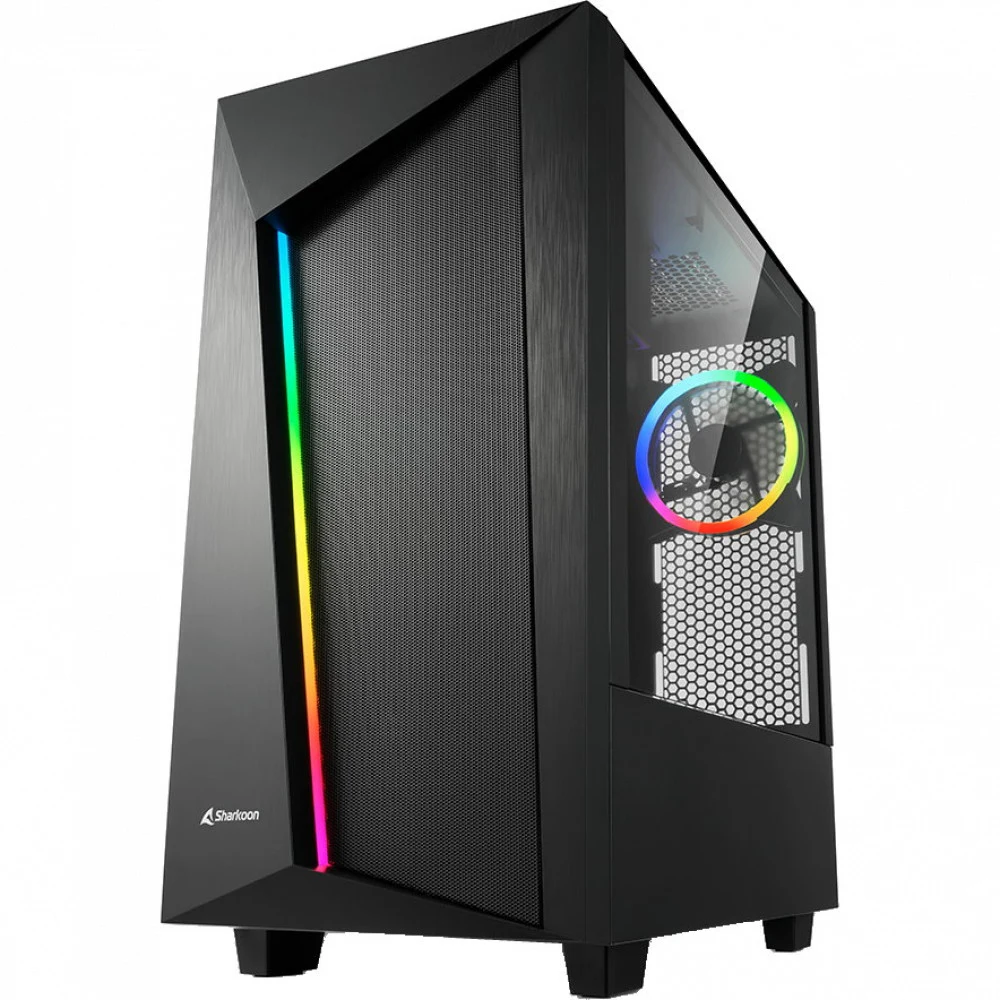 Sharkoon REV100 RGB Игровой корпус чёрный (ATX, закаленное стекло, fan 1x120 мм + 1 RGB x120 мм, 2xUSB 2.0, 2xUSB 3.0, audio)