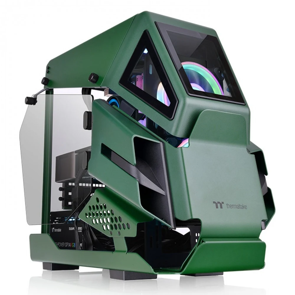 Компьютерный корпус, Thermaltake, AH T200 Racing Green, CA-1R4-00SCWN-00, Micro-Tower, M-ATX/ Mini-ITX, USB 3.1 Type C*1/ 3.0*2/ 2.0*1, HD-Audio, Высота процессорного куллера до 150 мм, Длина VGA до