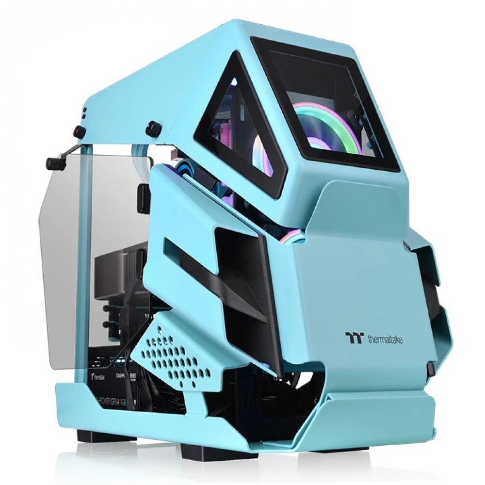 Компьютерный корпус, Thermaltake, AH T200 Turquoise, CA-1R4-00SBWN-00, Micro-Tower, M-ATX/ Mini-ITX, USB 3.1 Type C*1/ 3.0*2/ 2.0*2, HD-Audio, Высота процессорного куллера до 150 мм, Длина VGA до 32
