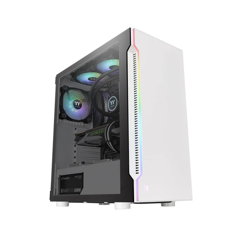 Компьютерный корпус, Thermaltake, H200 TG White RGB, CA-1M3-00M6WN-00, Mid tower, ATX/Mini-ITX/M-ATX, USB 3.0*2, HD Audio, 1*120мм, Высота процессорного кулера до 180мм, Длина VGA до 320мм, 2*3.5"/3