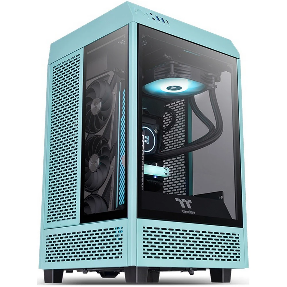 Компьютерный корпус, Thermaltake, The Tower 100 Turquoise, CA-1R3-00SBWN-00, Mini Tower, Mini-ITX, USB 3.2 (Gen 2) Type-C*1, USB 3.0*2, 2*120 мм, 2*2,5"/2*3,5", Максимальная длина видеокарты 330мм,