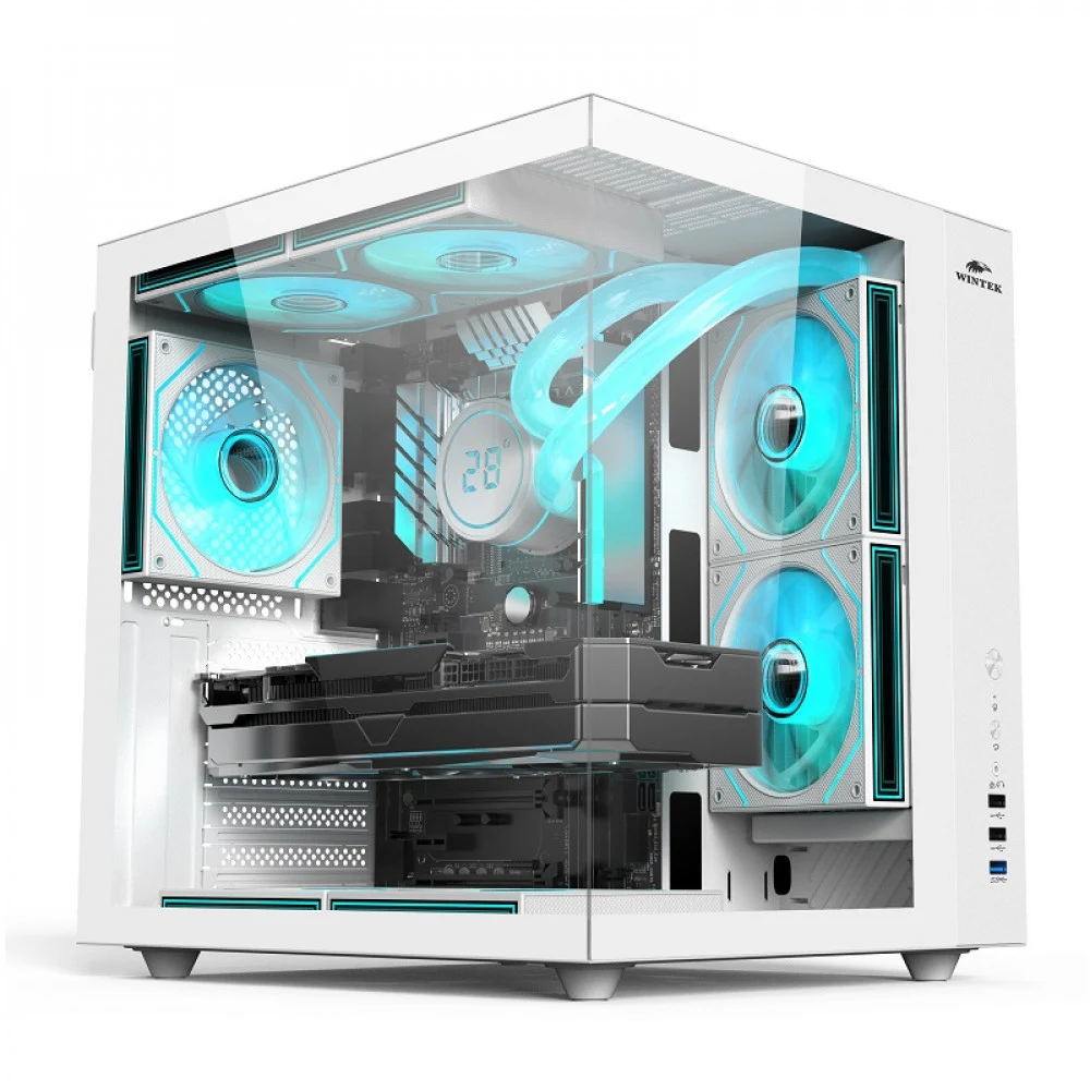 Case ATX midi tower Wintek, Cube pro V909-W TG, (без БП), White