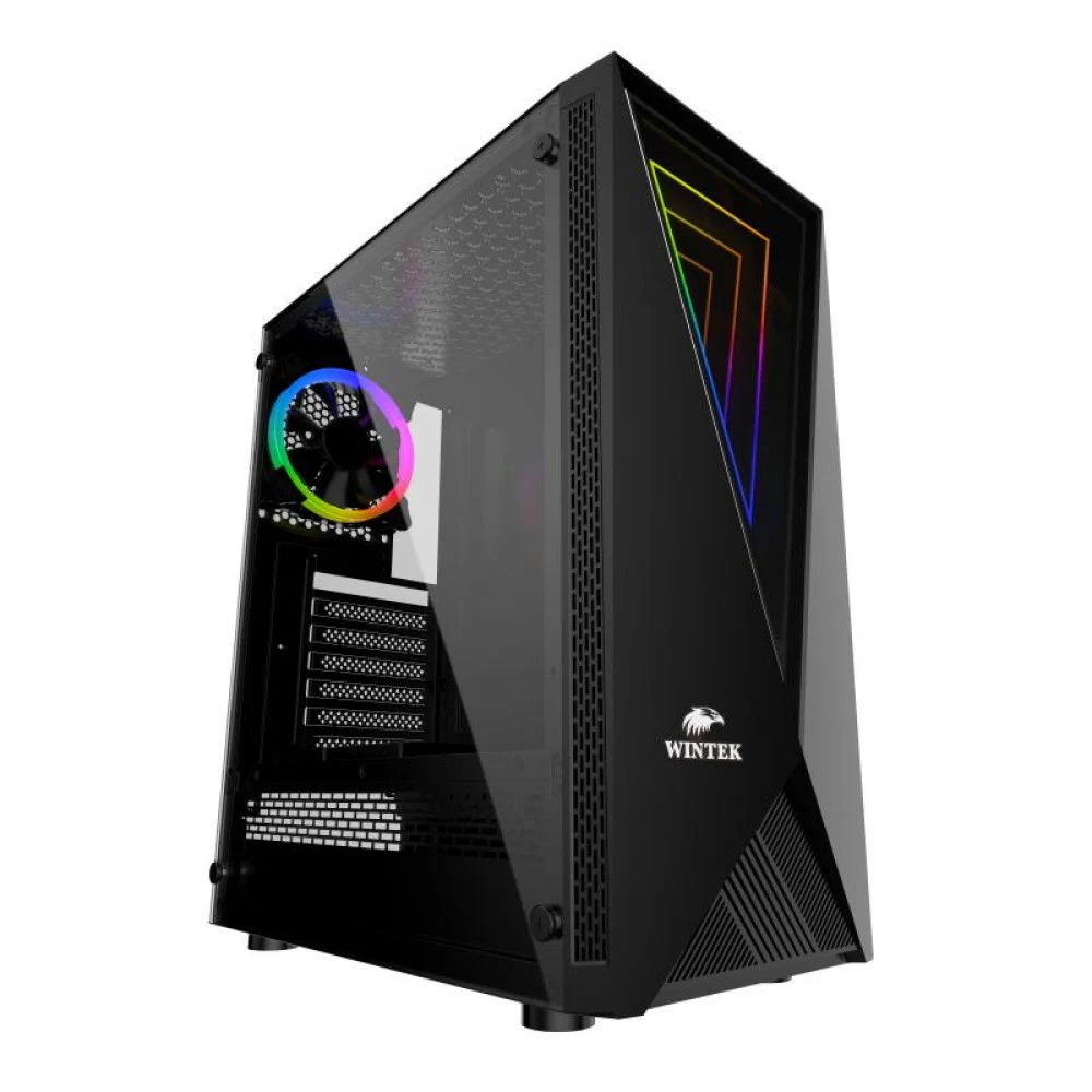 Корпус Wintek Space JX188-5 TG, Mid Tower, ATX, Black, 2x3.5"/2x2.5" HDD, 2xUSB, 2xUSB3.0, Mic+Audio