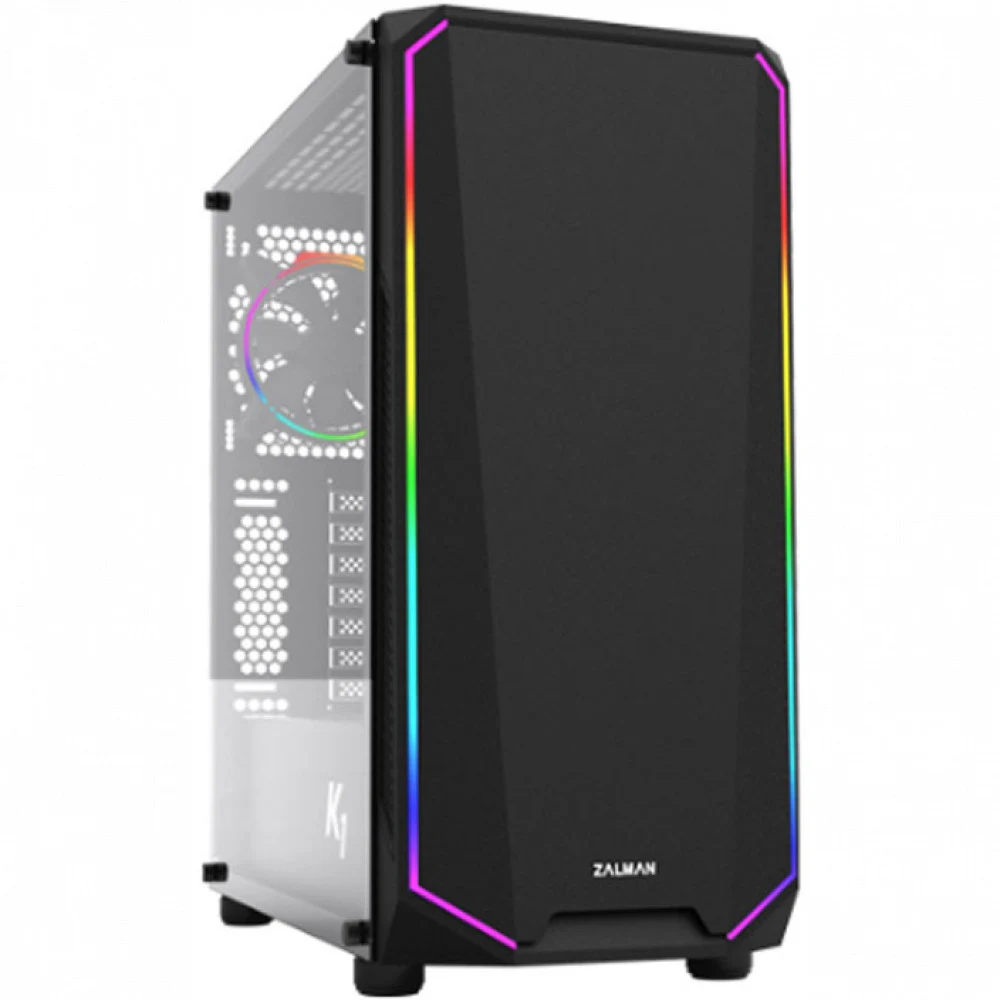 ZALMAN K1 Rev.B, ATX, BLACK, WINDOW, EDGE RGB DESIGN, 2x3.5", 2x2.5", 2xUSB2.0, 2xUSB3.0, FRONT 1x120mm, REAR 1x120mm ARGB