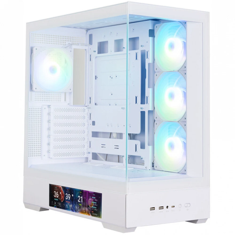 корпус ZALMAN P40 DS, ATX, WHITE, WINDOW, 9.1-inch LCD screen, 2xCombo(2.5” or 3.5”), 1x2.5”, 1xUSB TYPE-C, 2xUSB3.0, SIDE 3x120mm ARGB, REAR 1x120mm ARGB