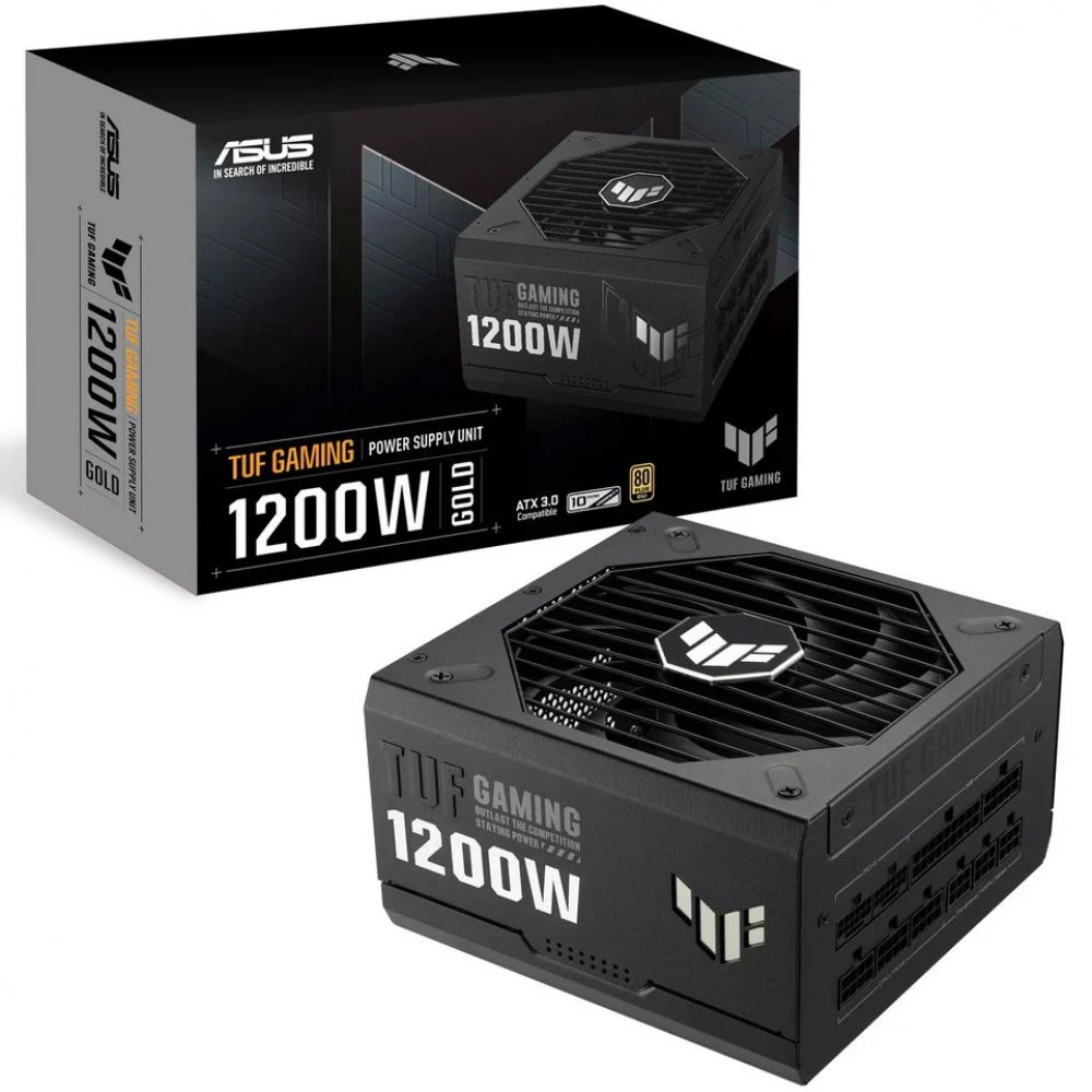 Блок питания ASUS TUF Gaming 1200W Gold, ATX 3.0 compatible, Fully modular etched cables, Military-grade Certification, Axial-tech fan design, Dual ball fan bearings, protective PCB coating