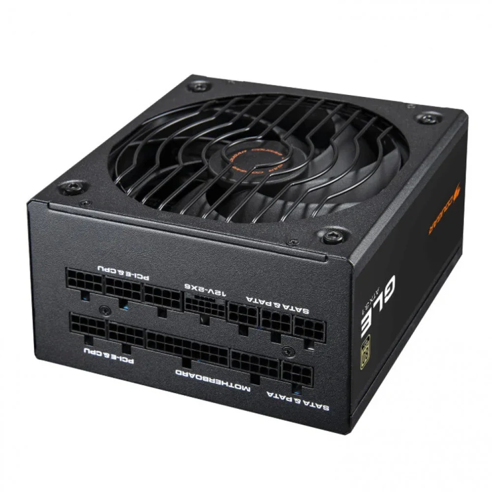 Блок питания, Cougar, GLE 1000, 1000W, ATX 3.1, APFC, GOLD, 20+4 pin, 2*4+4pin, 12*Sata, 4*Molex, 6*PCI-E 6+2 pin, 12V-2X6, Вентилятор 13,5 см, Модульный, Кабель питания, Чёрный