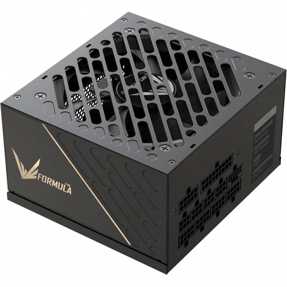 Блок питания, Formula V, FV-1200GM, 1200W, ATX 3.1, Gold, APFC, 20+4 pin, 2*4+4pin, 8*Sata, 3*Molex, 3*PCI-E 6+2 pin, 1*(16Pin)12VHPWR, Модульный, Вентилятор 12см, Кабель питания, Чёрный