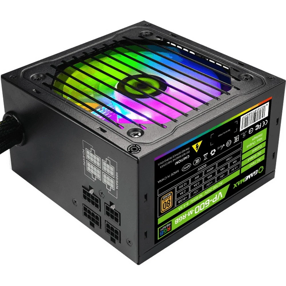 Блок питания ПК 600W GameMax VP-600-RGB-M Модульный, 600W, RGB, 120mm, 80+, APFC, 5xSATA v2