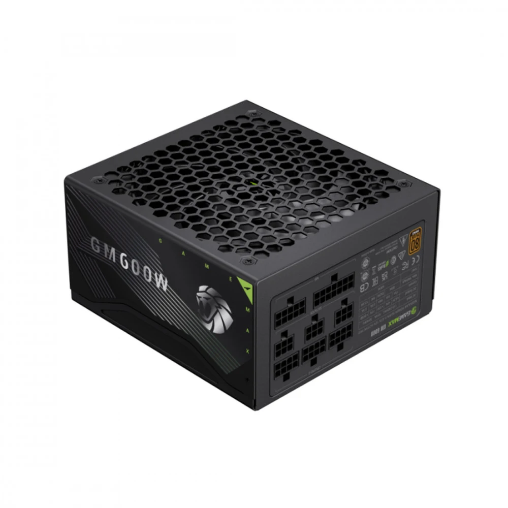 Блок питания, Gamemax, GM 600B, 2139-0600B0007, 600W, Bronze+, APFC, 20+4 pin, 1*4+4pin, 3*Sata, 2*Molex, 2*PCI-E 6+2 pin, Modular, Вентилятор 14см, 160*150*85 см, Черный