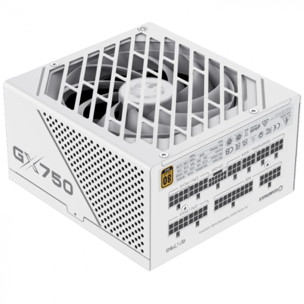 Блок питания, Gamemax, GX-750 PRO WT PCIE 5.0 ATX 3.1, 214607500021, ATX 3.1, Gold, APFC, 20+4 pin, 2*4+4 pin, 6*Sata, 3*Molex, 4*PCI-E 6+2 pin, 12VHPWR, Модульный, Вентилятор 13,5см, 160х150х86мм,