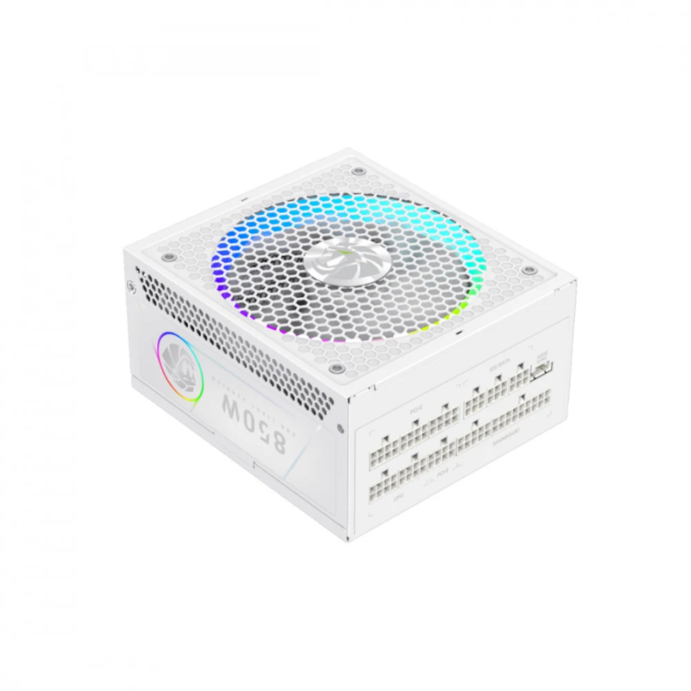 Блок питания, Gamemax, RGB 850G WH, 2141-0850B0021, 850W, Gold, APFC, 20+4 pin, 2*4+4pin, 8*Sata, 3*Molex, 3*PCI-E 6+2 pin, Modular, Вентилятор 14см, 165*150*86 см, Белый